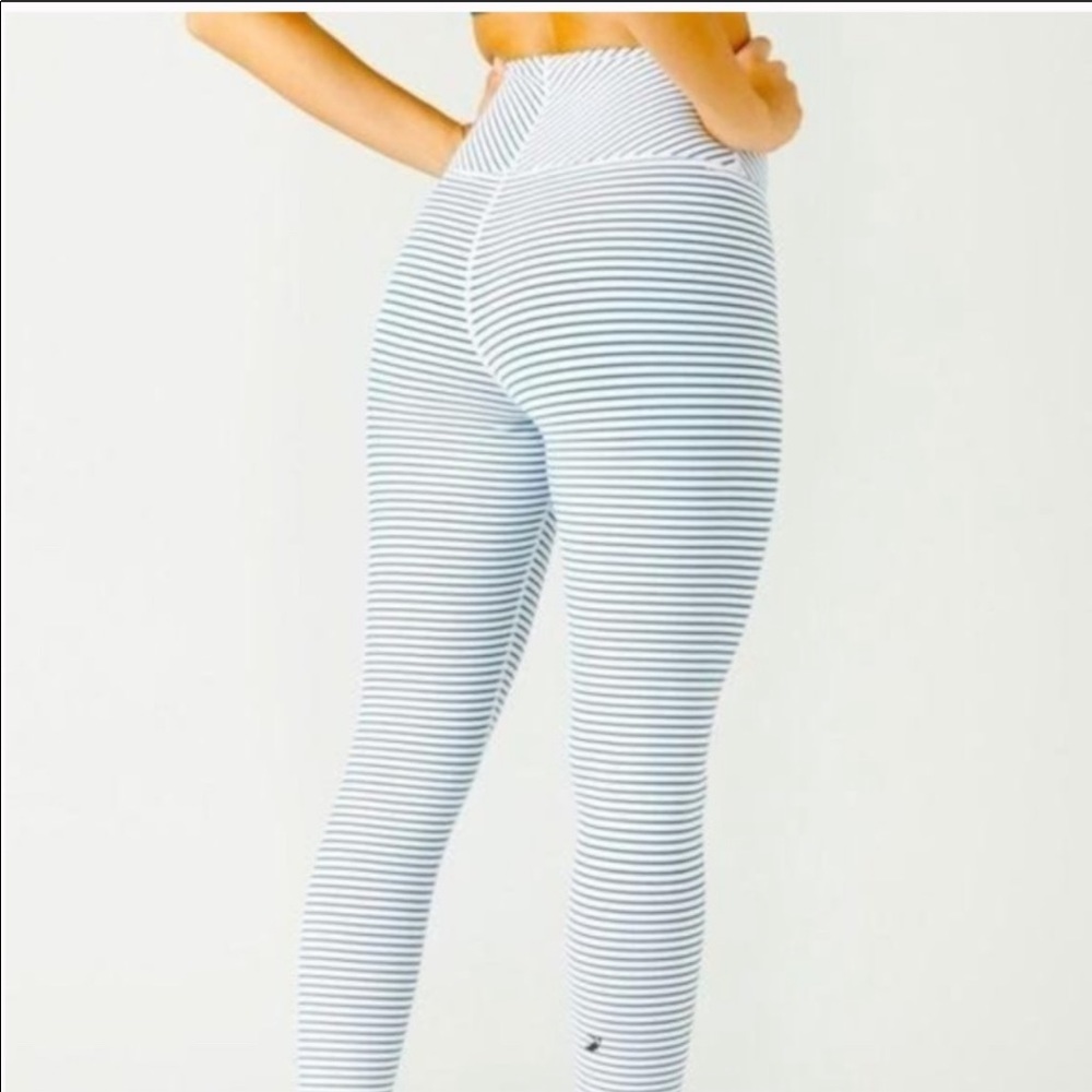 GLYDER TRUE LEGGING WHITE/DARK TEAL STRIPES SIZE MEDIUM